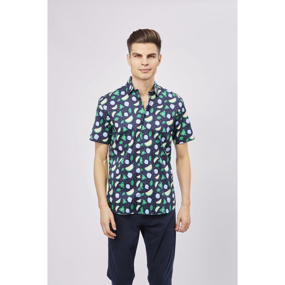 Visconti Black Shirt Mens Size 2XL Tall Mojito Print Button Down Short Sleeve